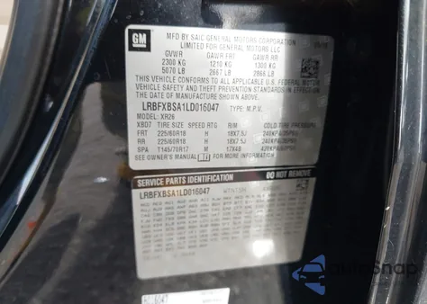 2020 Buick Envision Fwd Preferred из США, поврежденный, VIN LRBFXBSA1LD016047